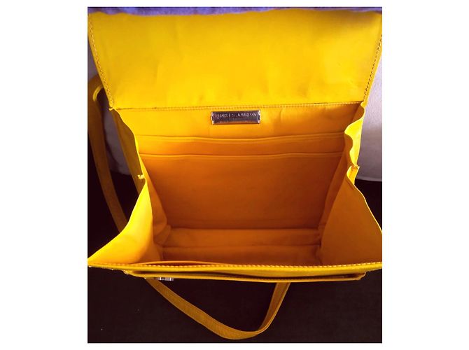 Charles Jourdan BORSA in bellissimo CUOIO giallo e Sottile Tracolla CON una CINTURA Sottile e lunga piccoli piedini in ottone dorato - vista 2