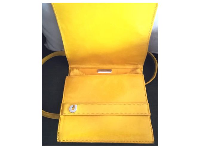 Charles Jourdan BORSA in bellissimo CUOIO giallo e Sottile Tracolla CON una CINTURA Sottile e lunga piccoli piedini in ottone dorato - vista 3