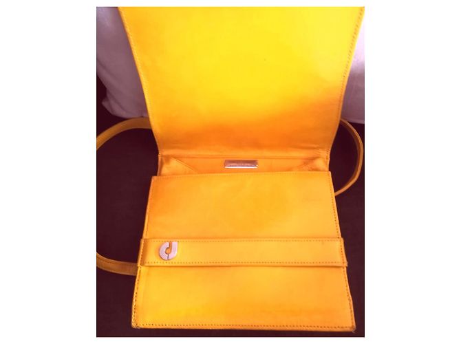 Charles Jourdan BORSA in bellissimo CUOIO giallo e Sottile Tracolla CON una CINTURA Sottile e lunga piccoli piedini in ottone dorato - vista 8