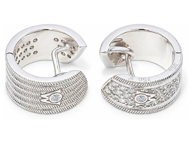 Orecchini Wellendorff Twist Oro Bianco 750/18K Brillanti Cerchi Full Set Argento - vista 3
