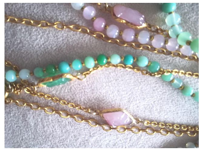 Autre Marque Collana lunga multi-filo in pietre naturali e metallo dorato Rosa Blu Verde Verde chiaro Blu chiaro Gold hardware - vista 4