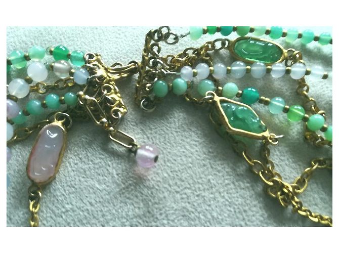 Autre Marque Collana lunga multi-filo in pietre naturali e metallo dorato Rosa Blu Verde Verde chiaro Blu chiaro Gold hardware - vista 7