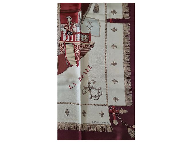 Carré vintage Hermès « Vue du Carrosse de la Galère La Réale » Marrone Bianco Rosso - vista 3