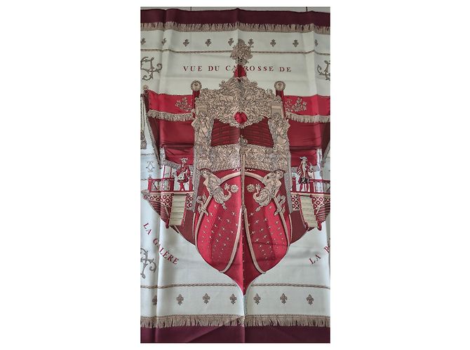 Carré vintage Hermès « Vue du Carrosse de la Galère La Réale » Marrone Bianco Rosso - vista 4