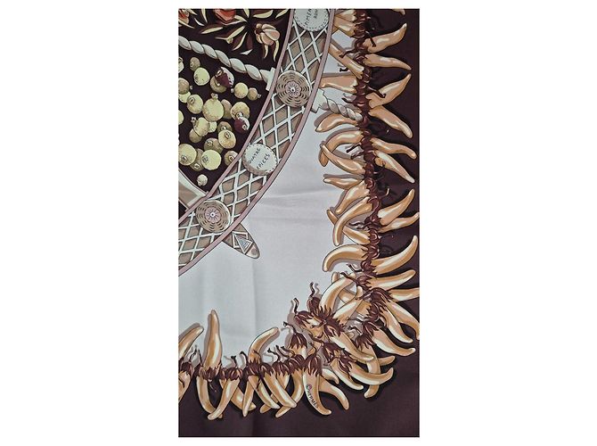 Pañuelo Hermès « Aux Pays des Épices » Castaño Beige Dorado Crudo - vista 6