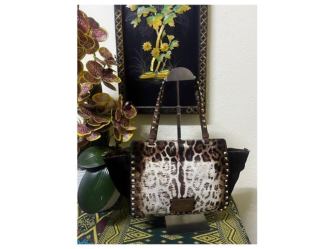 Borsa Tote Valentino Garavani Rockstud con stampa leopardata Marrone Bianco Stampa leopardo - vista 2