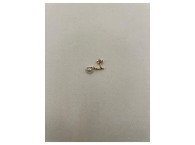Autre Marque Brincos pendentes em ouro amarelo com pérolas e diamantes Branco Dourado - vista 2