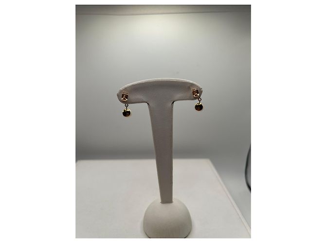 Autre Marque Brincos pendentes em ouro amarelo com pérolas e diamantes Branco Dourado - vista 3
