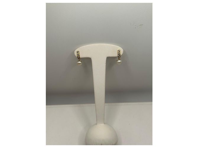 Autre Marque Brincos pendentes em ouro amarelo com pérolas e diamantes Branco Dourado - vista 5