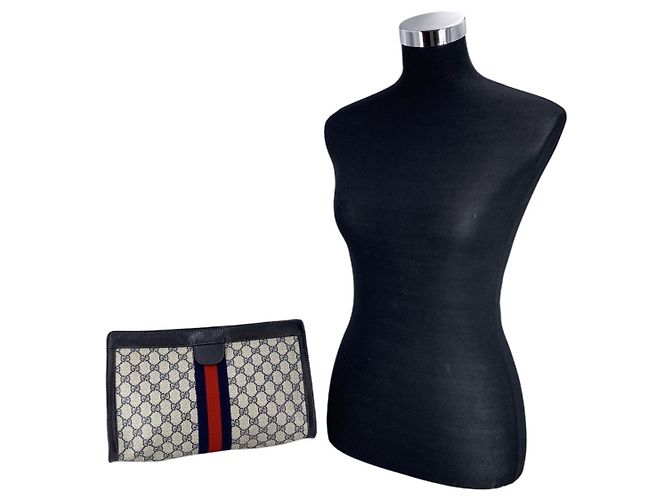 Gucci Clutch Beauty Case Ophidia Large Monogram Blu Vintage - vista 2