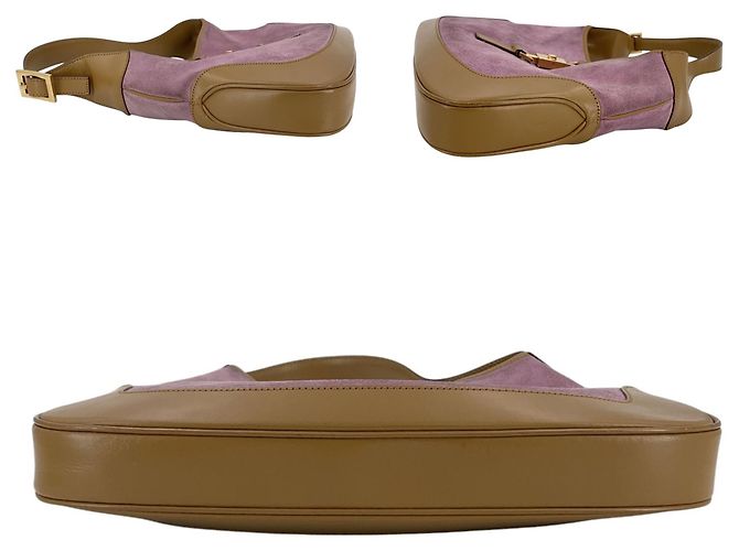 Gucci Borsa a tracolla Jackie Hobo in camoscio lilla e pelle tan Porpora - vista 4