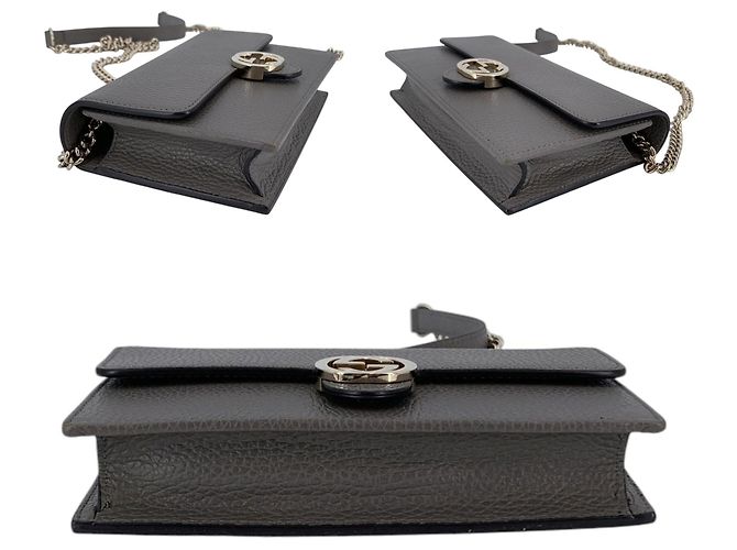 Gucci Bolsa Crossbody Wallet On Chain em couro Grey Dollar com logo entrelaçado Cinza - vista 4