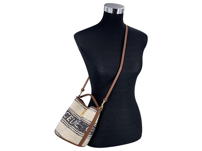 Céline Borsa a tracolla Teen Bucket 16 in tela jacquard e pelle Beige - vista 2