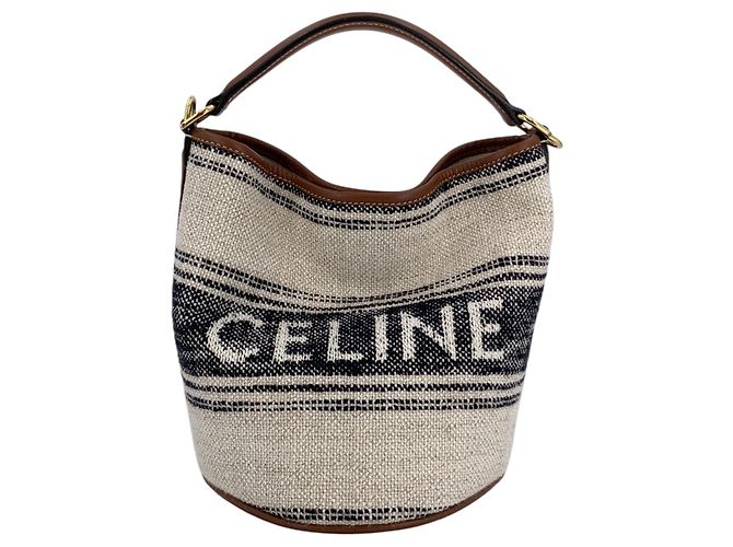 Céline Borsa a tracolla Teen Bucket 16 in tela jacquard e pelle Beige - vista 3