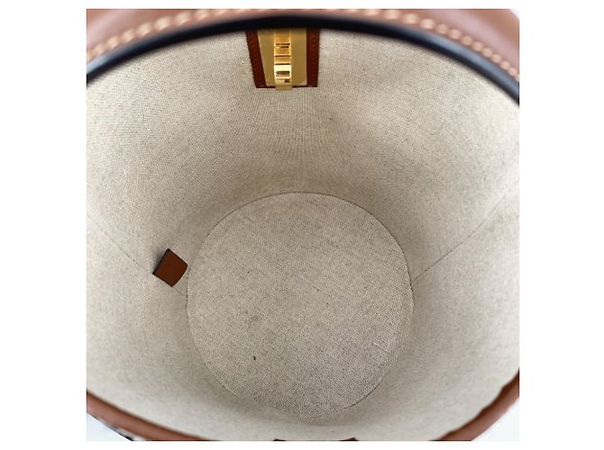 Céline Borsa a tracolla Teen Bucket 16 in tela jacquard e pelle Beige - vista 6