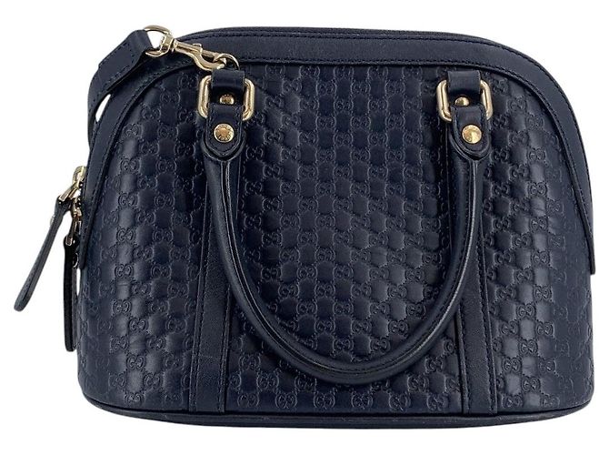 Gucci Borsa a tracolla Microssima Dome Small Satchel in pelle blu navy - vista 3