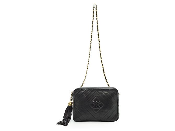 Chanel Vintage Schwarze Steppleder CC Chain Tassel Camera Bag - Ansicht 2