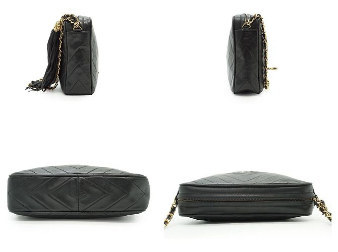 Chanel Vintage Schwarze Steppleder CC Chain Tassel Camera Bag - Ansicht 4