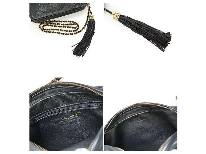 Chanel Vintage Schwarze Steppleder CC Chain Tassel Camera Bag - Ansicht 5