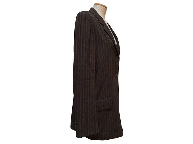 DKNY Brown Wool Blend Jacket with Black Stripes - view 3