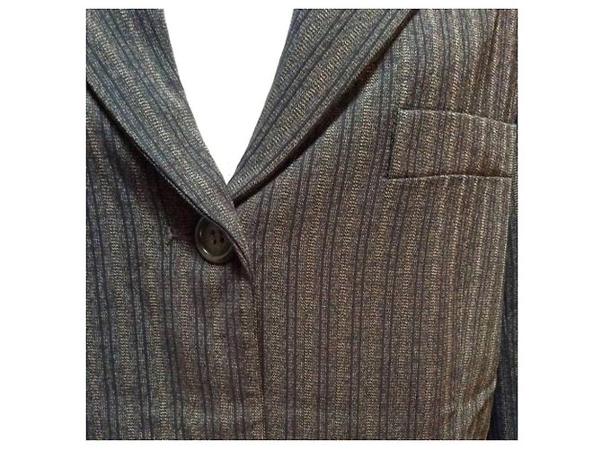 DKNY Brown Wool Blend Jacket with Black Stripes - view 4