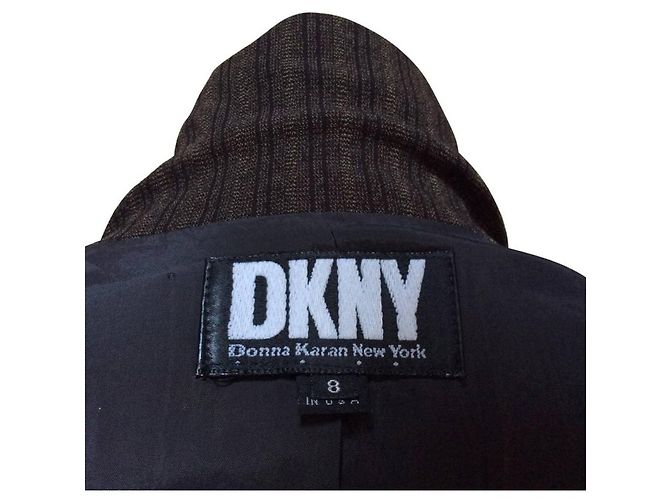 DKNY Brown Wool Blend Jacket with Black Stripes - view 5