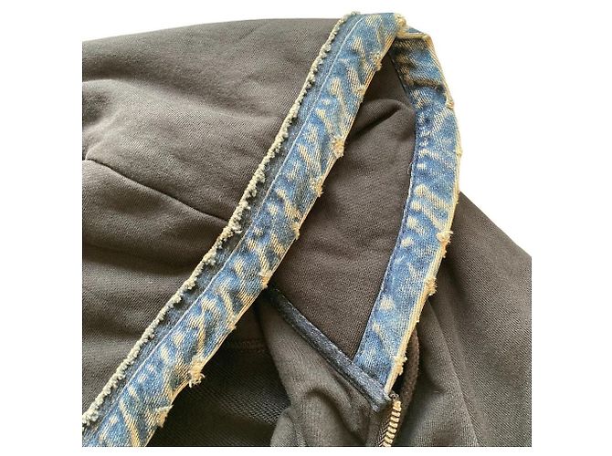 Autre Marque Hoodie com zíper em algodão com acabamento em denim Diesel Preto - vista 5
