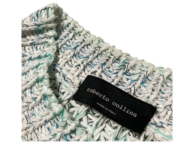 Autre Marque Pull-over en maille mélangée Roberto Collina Blanc Bleu Vert - vue 10