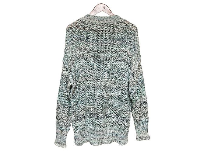 Autre Marque Pull-over en maille mélangée Roberto Collina Blanc Bleu Vert - vue 2