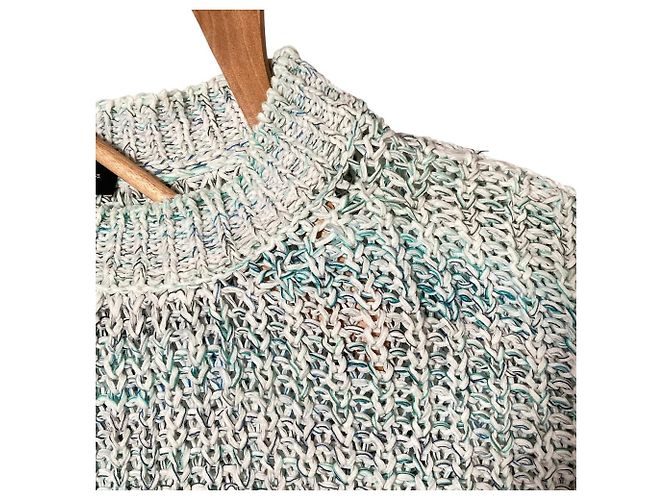 Autre Marque Pull-over en maille mélangée Roberto Collina Blanc Bleu Vert - vue 4