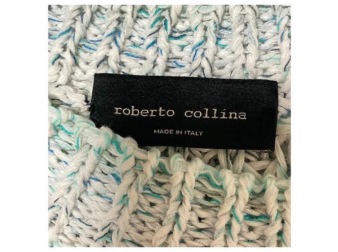 Autre Marque Pull-over en maille mélangée Roberto Collina Blanc Bleu Vert - vue 5