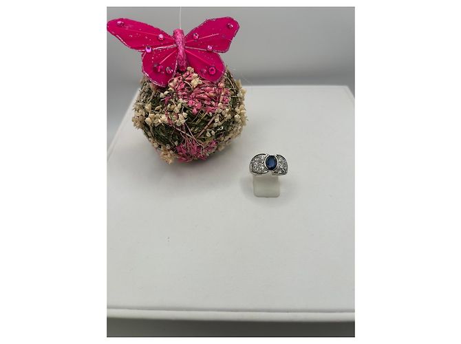 Autre Marque Anillo de oro blanco con zafiro y diamantes Azul - vista 2