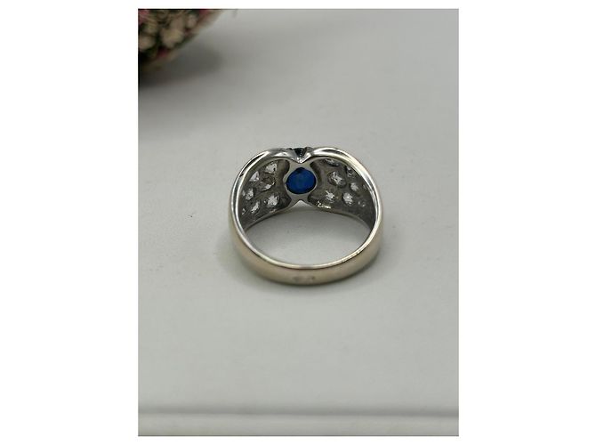 Autre Marque Anillo de oro blanco con zafiro y diamantes Azul - vista 4