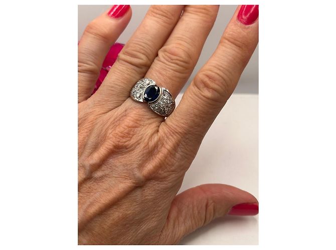 Autre Marque Anillo de oro blanco con zafiro y diamantes Azul - vista 6