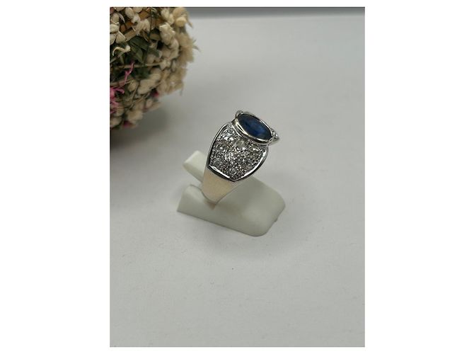 Autre Marque Anillo de oro blanco con zafiro y diamantes Azul - vista 7