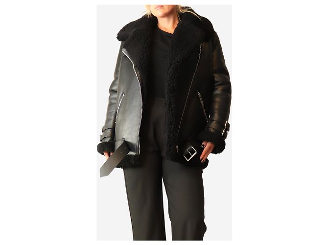 Acne Shearling leather black jacket - size UK 8 - view 4