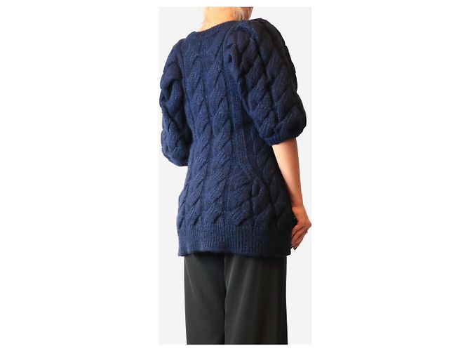 Simone Rocha Kurzärmeliges Kleid mit Zopfstrick in Marineblau - size L - Ansicht 2