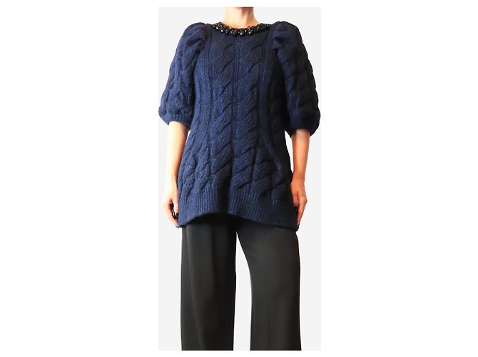 Simone Rocha Kurzärmeliges Kleid mit Zopfstrick in Marineblau - size L - Ansicht 3