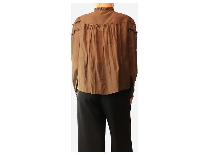 Autre Marque Blusa in cotone kaki scuro - size UK 12 Verde - vista 2