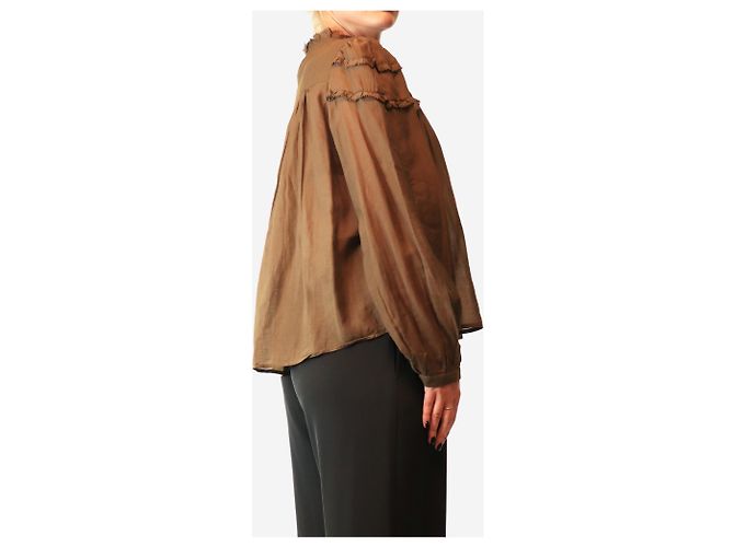Autre Marque Blusa in cotone kaki scuro - size UK 12 Verde - vista 3