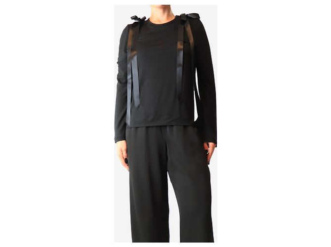 Simone Rocha Schwarzes Langarm-Oberteil mit Schleifendetail - size M - Ansicht 3