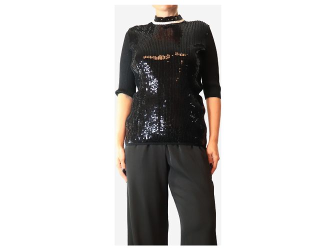 Céline Strickpullover mit Pailletten in Schwarz - Größe M - Ansicht 3