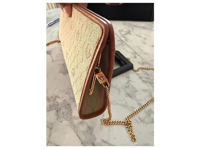 Christian Dior Clutch Dior Monogram Beige y Cuero Marrón Castaño - vista 3