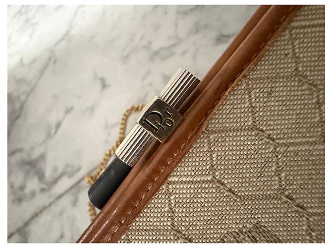 Christian Dior Clutch Dior Monogram Beige y Cuero Marrón Castaño - vista 5