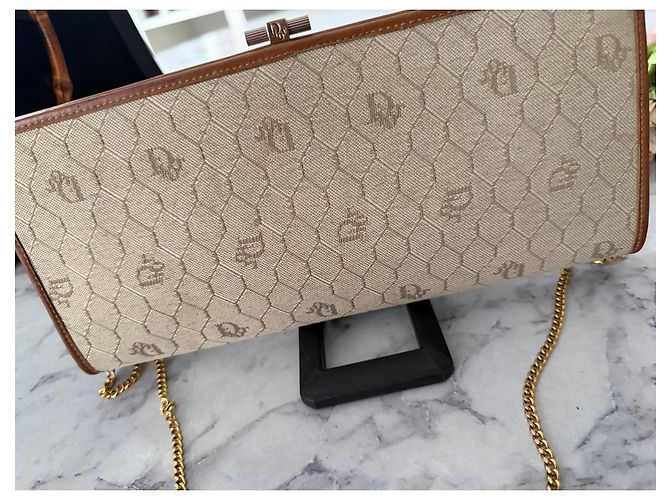 Christian Dior Clutch Dior Monogram Beige y Cuero Marrón Castaño - vista 8