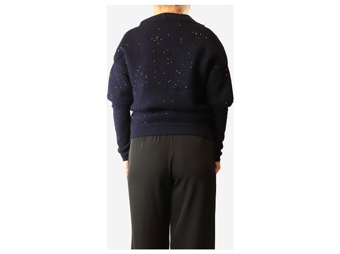 Brunello Cucinelli Cardigan con zip e applicazioni blu navy - size M - vista 2