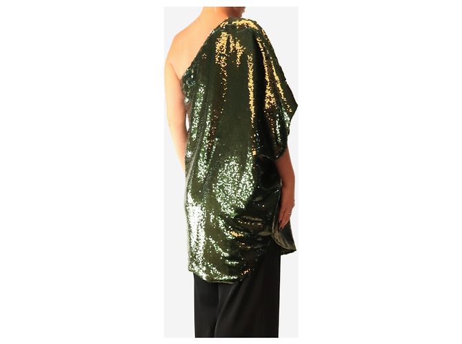 Autre Marque Mini abito di paillettes verde monospalla - size M - vista 2