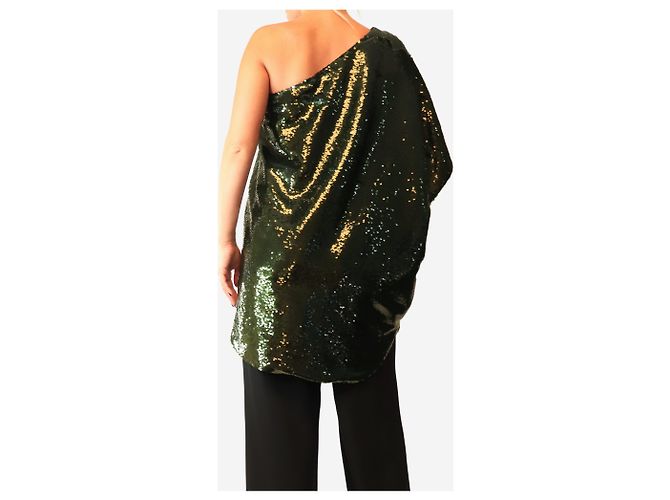Autre Marque Mini abito di paillettes verde monospalla - size M - vista 3