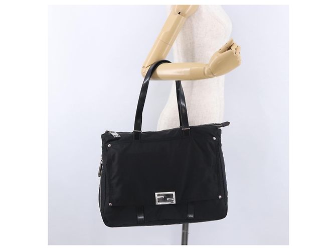 FENDI Zucchino Canvas Tote Bag Black Silver - vista 27