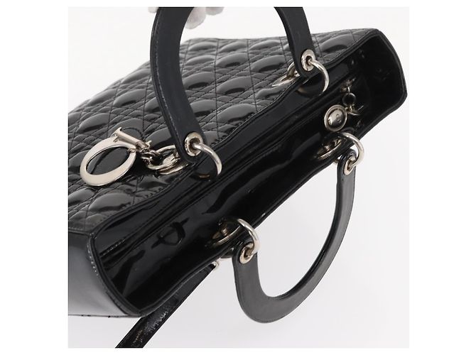 Christian Dior Canage Hand Bag Enamel 2way Black Silver - vista 6